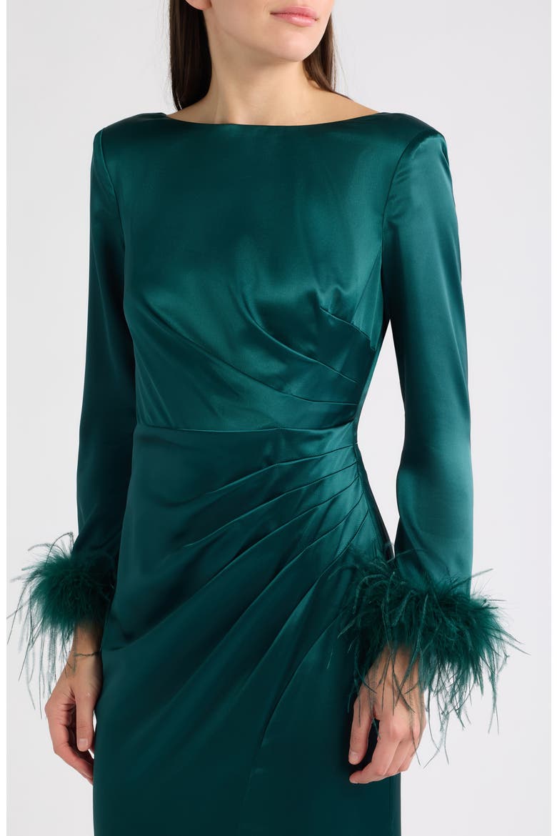 Feather Cuff Long Sleeve Gown, Alternate, color, HUN