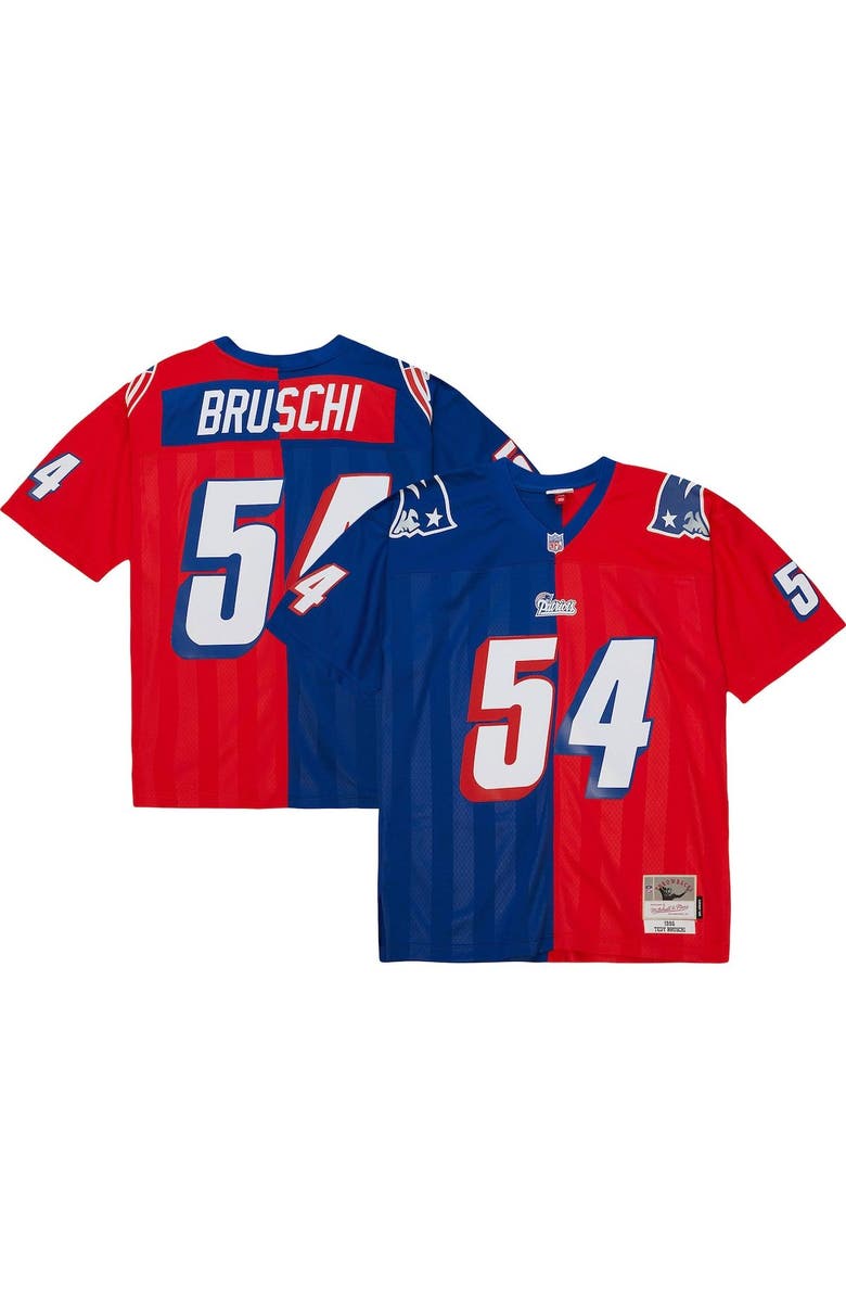 Mitchell & Ness Men's Mitchell & Ness Tedy Bruschi Royal/Red New England Patriots 1996 Split Legacy Replica Jersey, Alternate, color, 