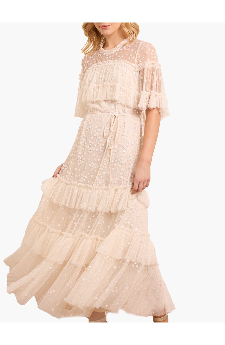 Needle & Thread Leila Dot Tiered Cape Ankle Gown, Main, color, Cream