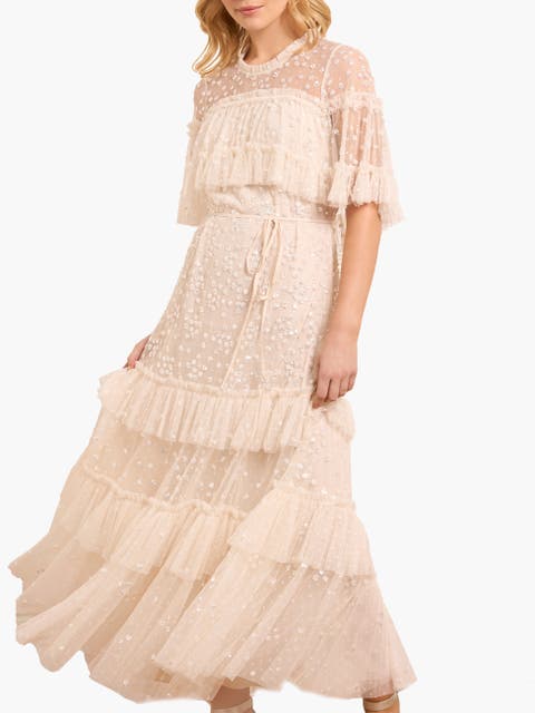 Leila Dot Tiered Cape Ankle Gown