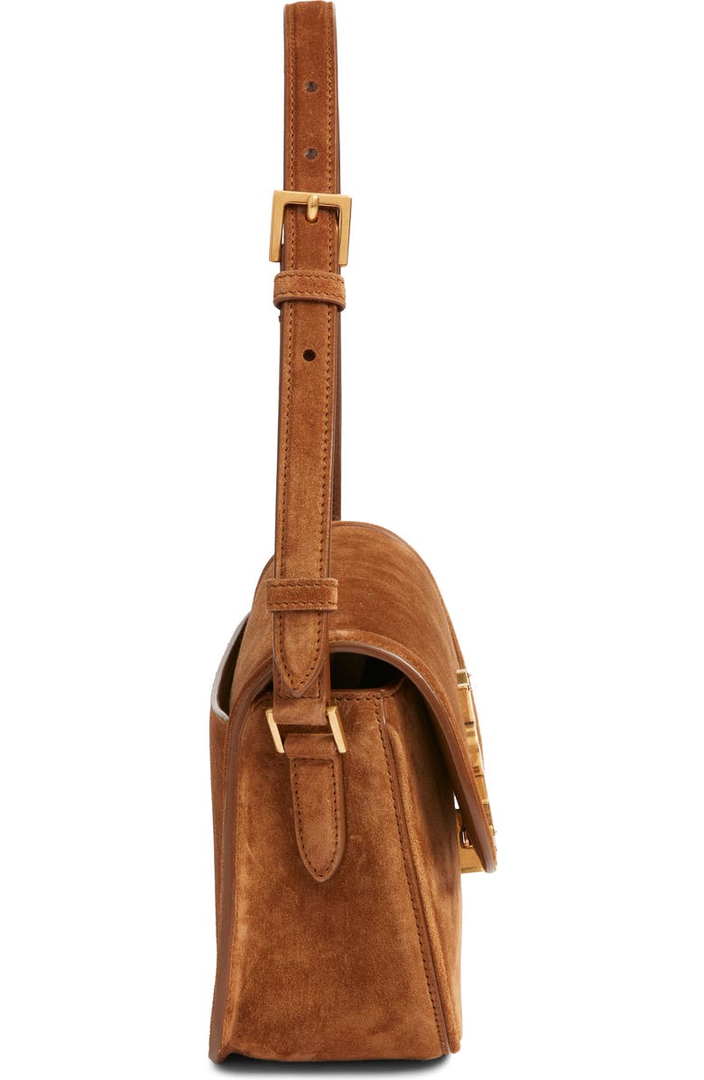 Saint Laurent Medium Solferino Suede Shoulder Bag, Alternate, color, Caramel Cognac