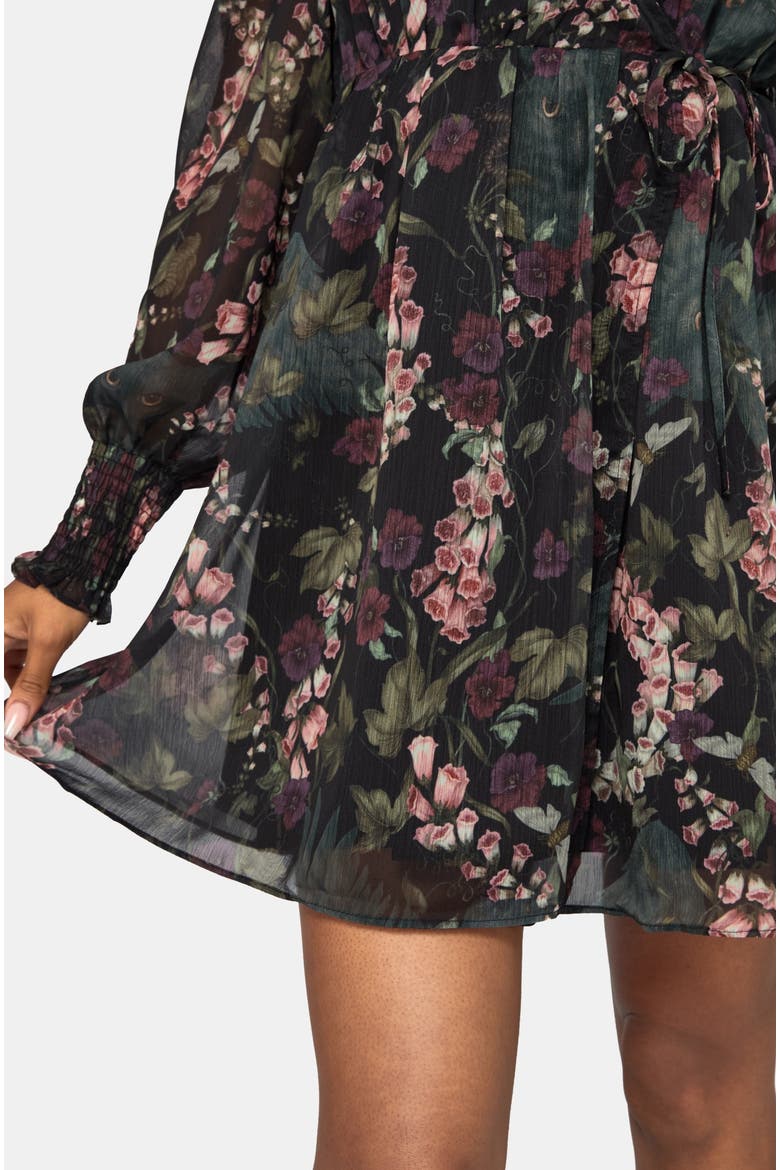 Noctua Chiffon Long Sleeve Mini Dress, Alternate, color, Black