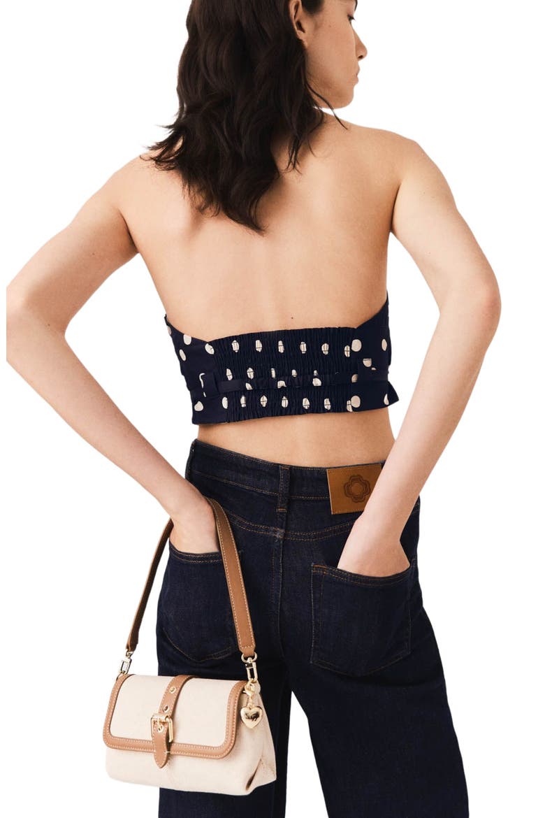Backless linen blend top, Alternate, color, Navy dots print