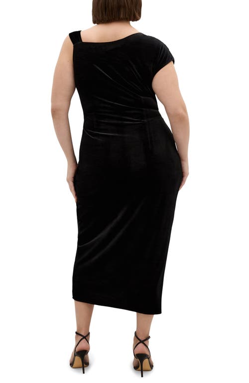 City Chic Vivi Asymmetric Velour Sheath Dress In Black