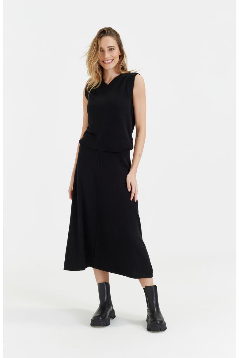 Wool Cashmere Midi Skirt, Alternate, color, Black