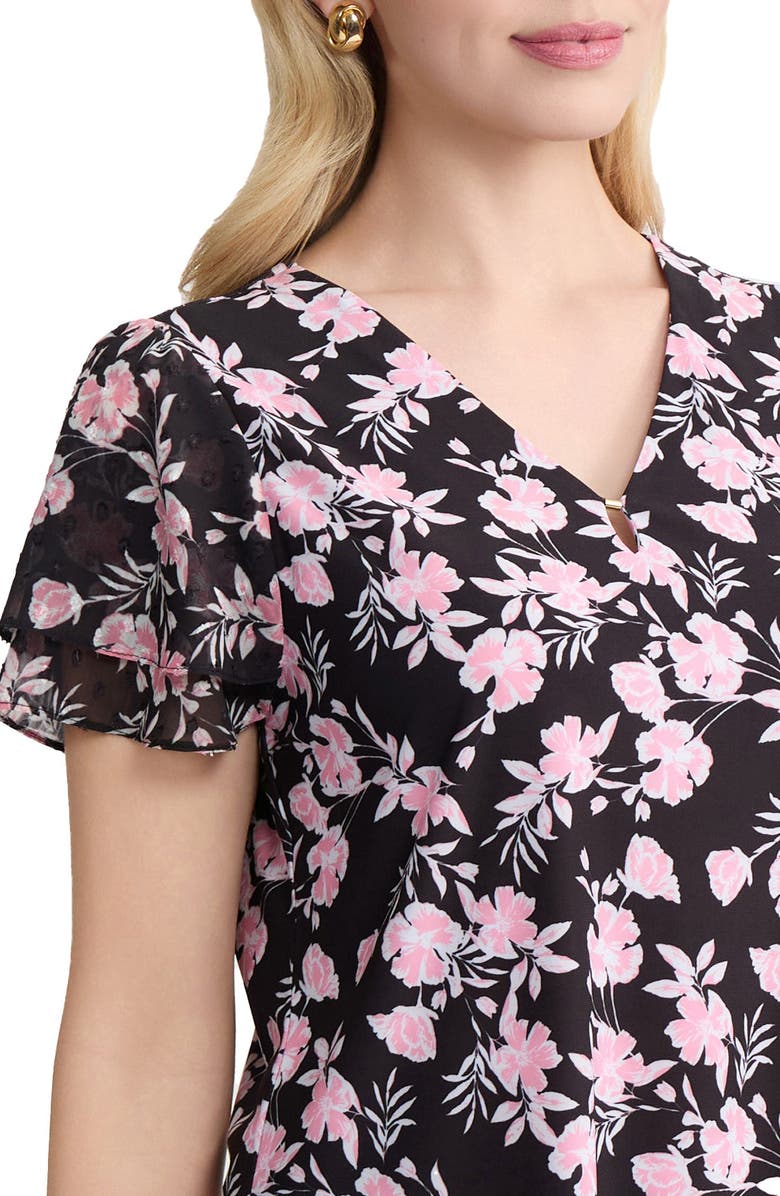 Jones New York Mixed Media Flutter Sleeve Top, Alternate, color, Jones Black Multi