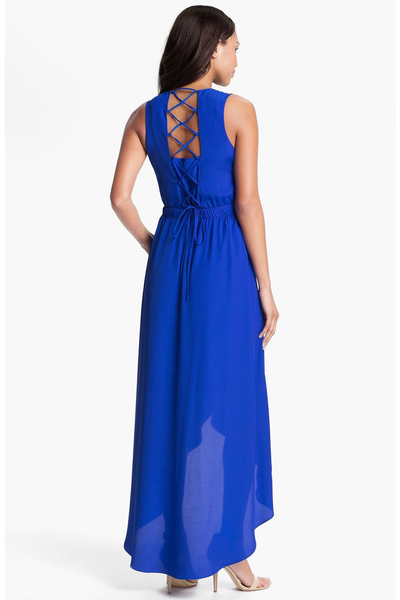 Lace Up High/Low Maxi Dress, Alternate, color, COBALT