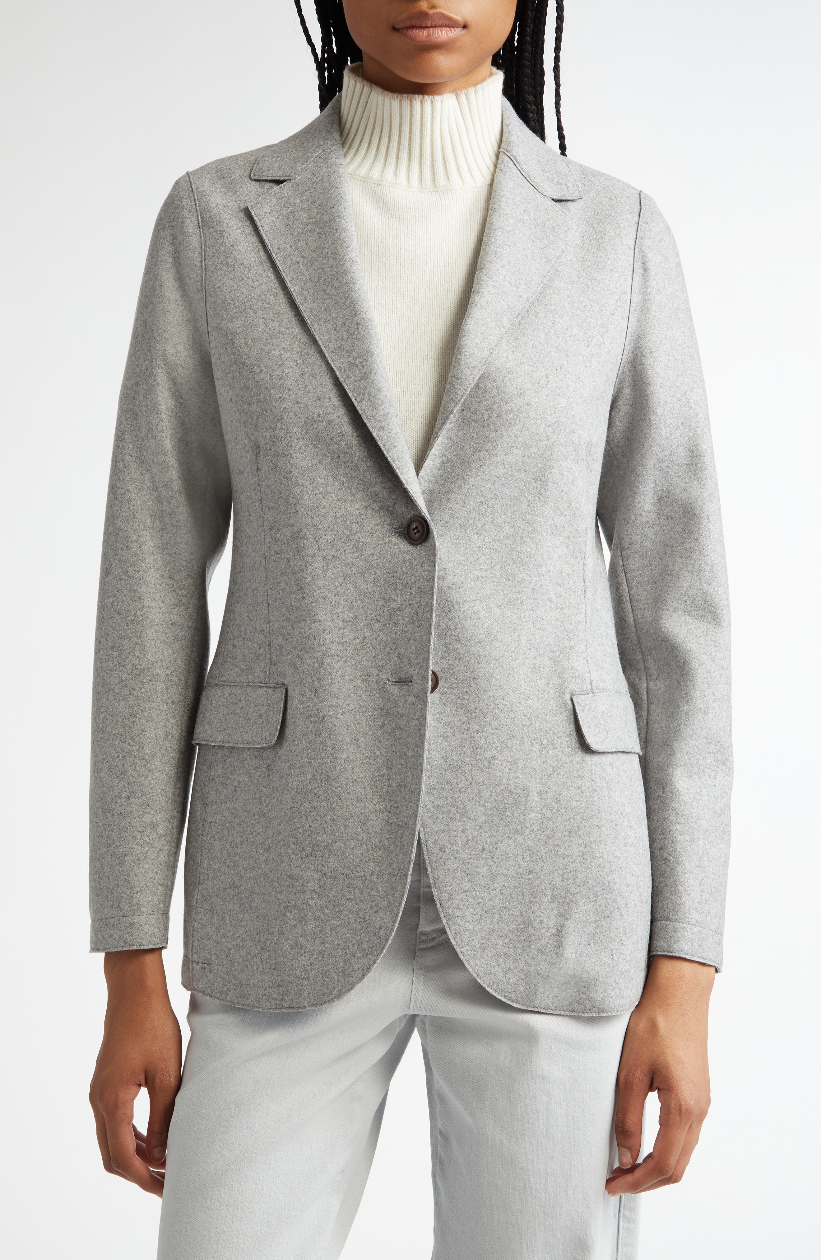 Wool Blend Flannel Blazer with Removable Hooded Bib - image 2