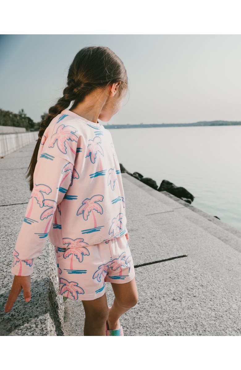 Deux par Deux French Terry Straight Cut Palm Shorts, Alternate, color, Light Pink Palm Print