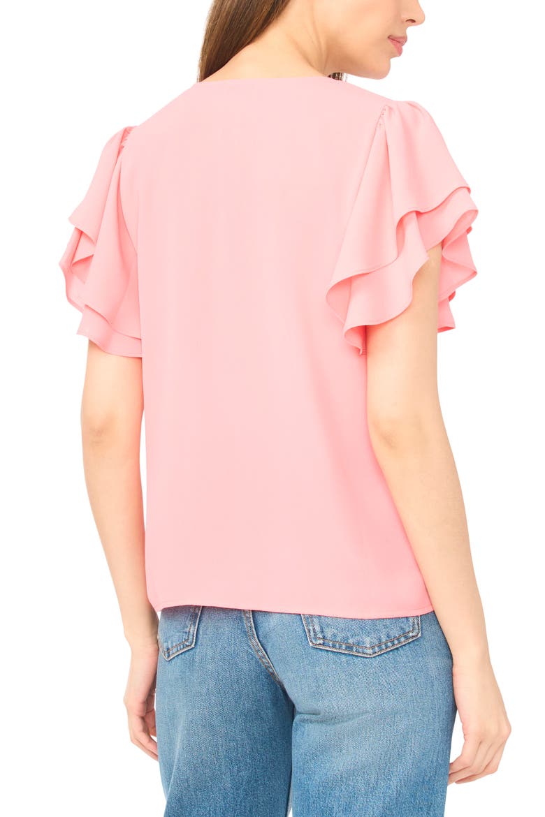 Double Flutter Sleeve V-Neck Top, Alternate, color, CORAL BLOOM