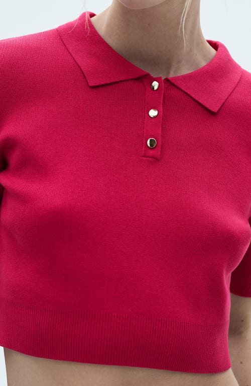 Mango Rib Crop Polo Sweater In Fuchsia