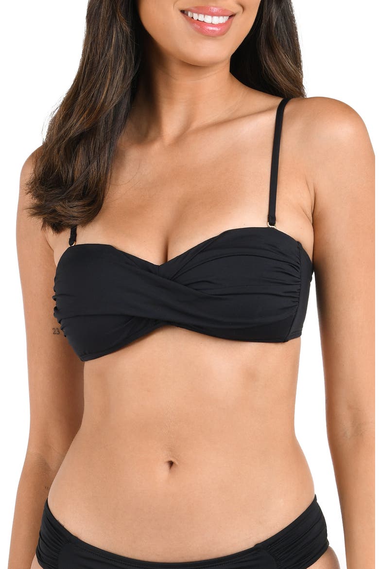 IG Twist Bandeau Bikini Top, Main, color, BLACK
