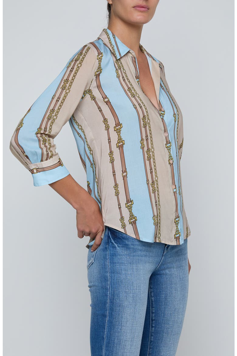 Camille Chain Print Button-Up Shirt, Alternate, color, TAUPE/ LT SAGE BELT STRIPE