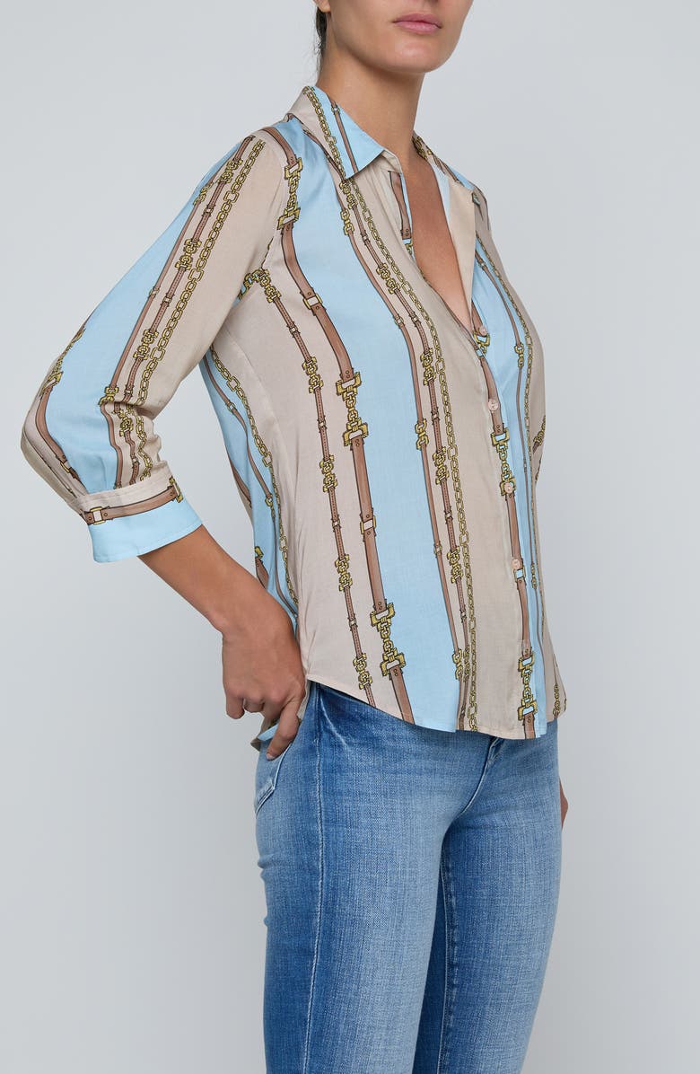 L'AGENCE Camille Chain Print Button-Up Shirt, Alternate, color, Taupe/ Lt Sage Belt Stripe