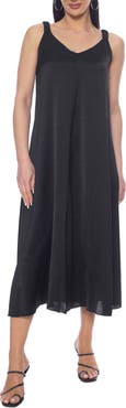 TASH AND SOPHIE Ruched Strap V-Neck Midi Dress