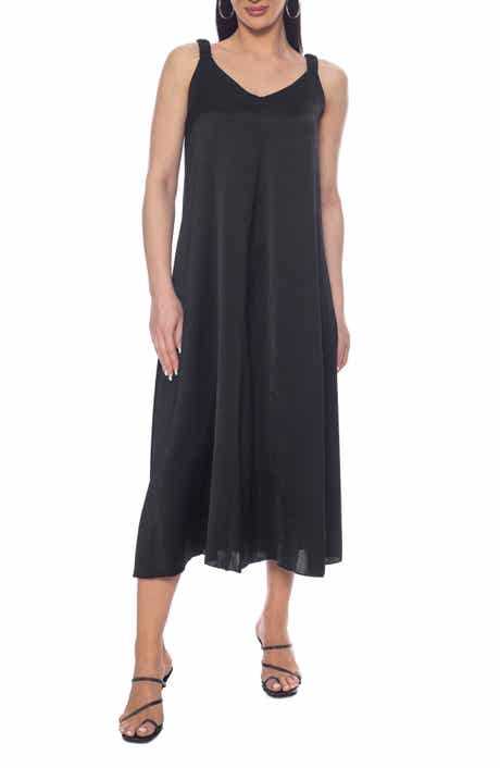 TASH AND SOPHIE Ruched Strap V-Neck Midi Dress