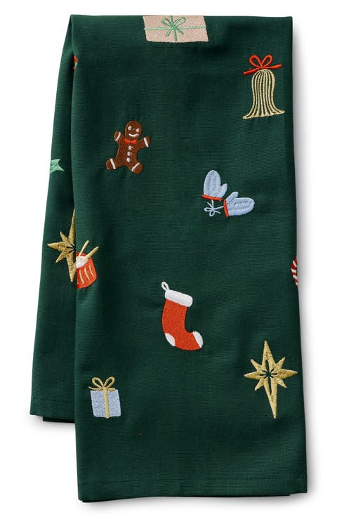 Christmas Icon Embroidered Tea Towel