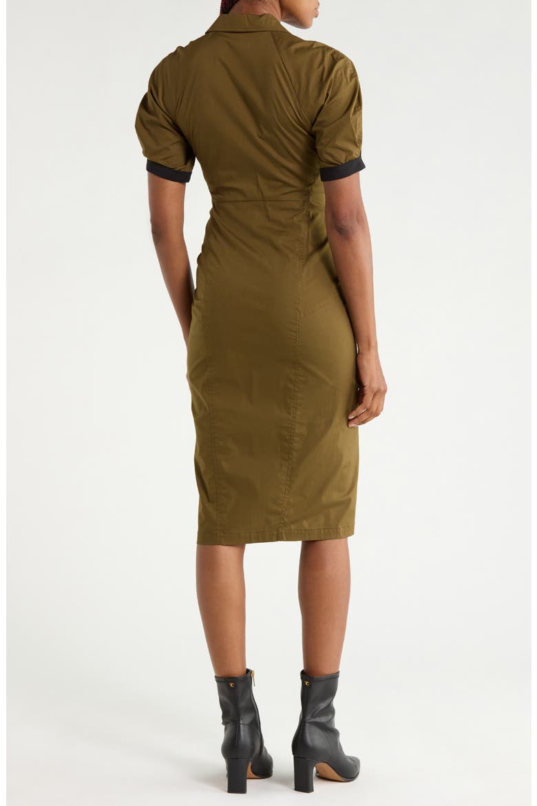 Sheskita Ruched Cotton Blend Shirtdress, Alternate, color, DARK OLIVE