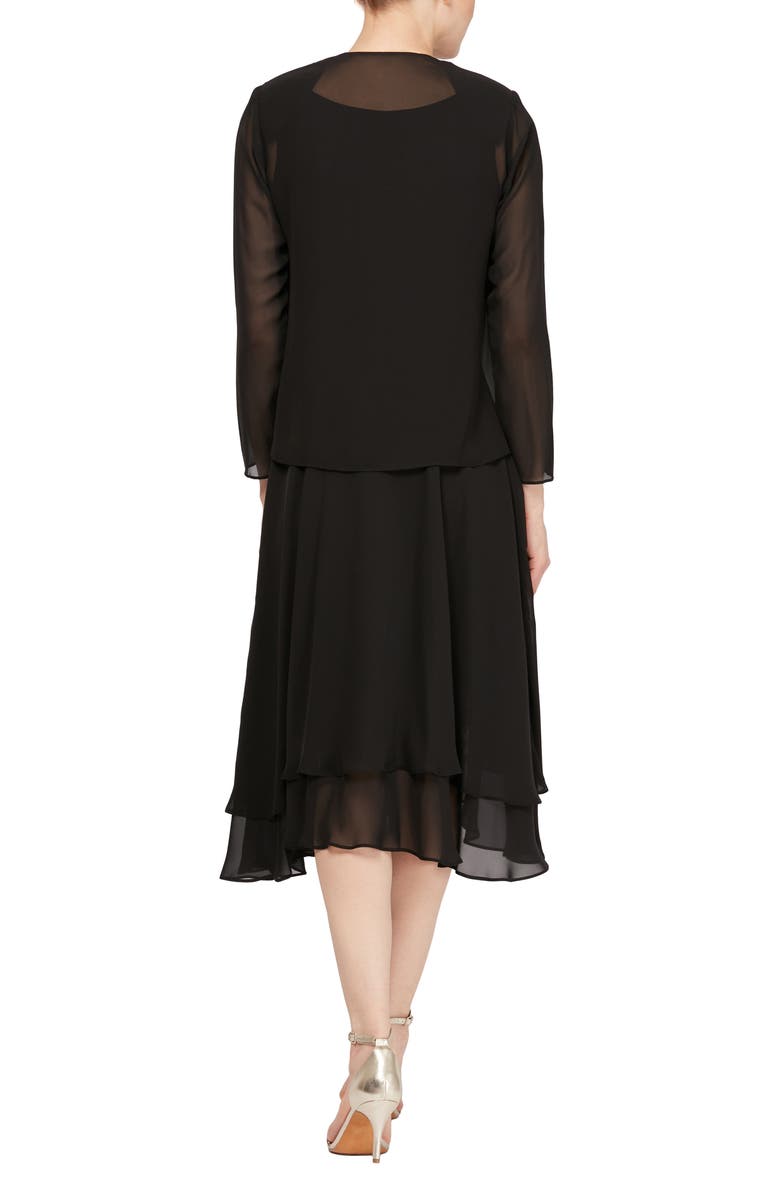 SL FASHIONS Beaded Detail Chiffon Dress with Jacket, Alternate, color, Black