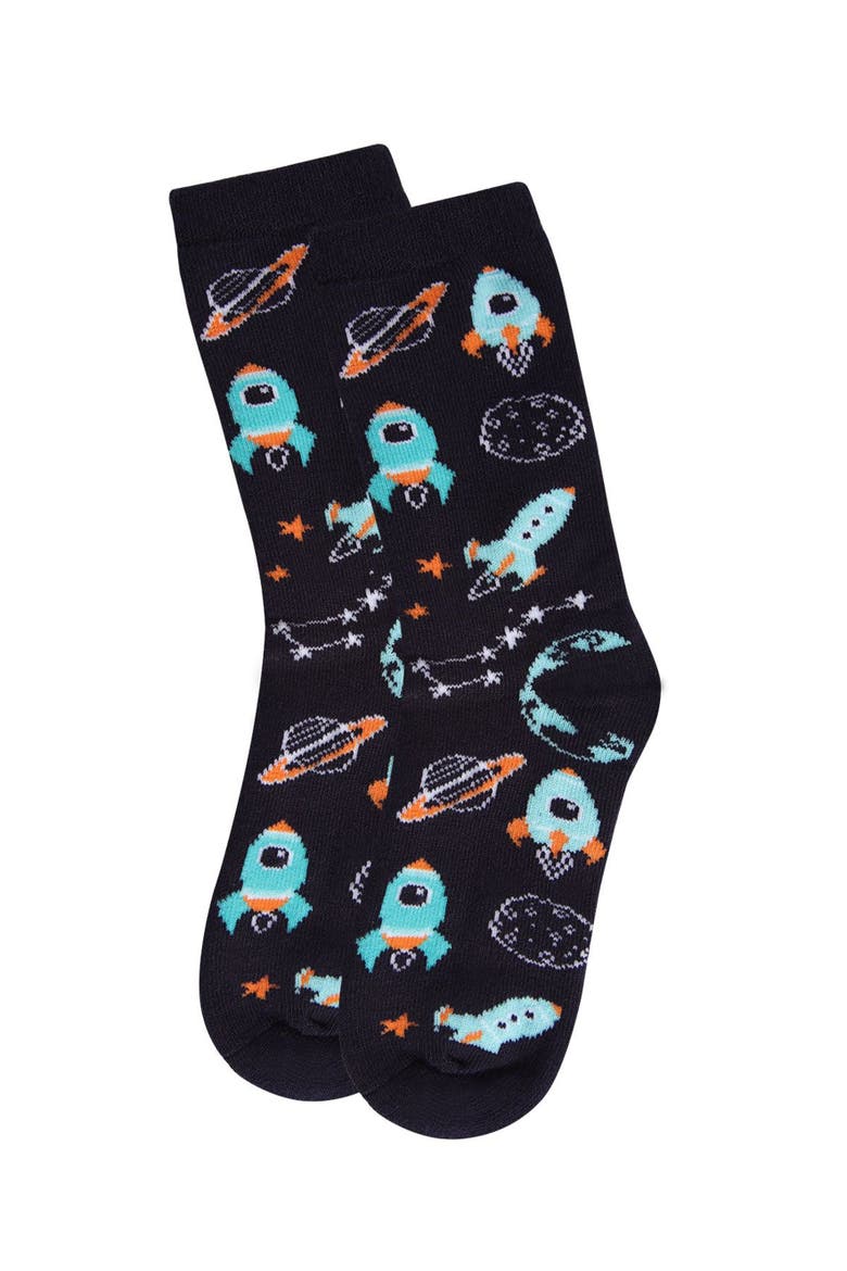 Rocket Ship Crew Socks, Alternate, color, Navy