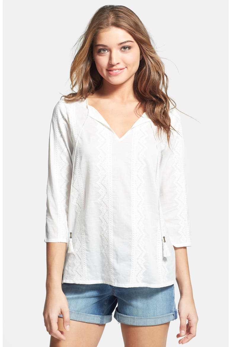 Embroidered Split Neck Top, Main, color, PARCHMENT