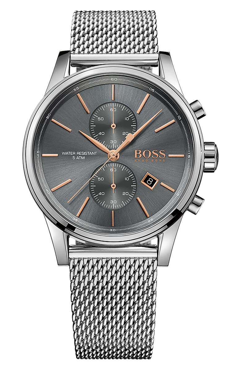 BOSS Jet Chronograph Mesh Strap Watch, 41mm, Alternate, color, 