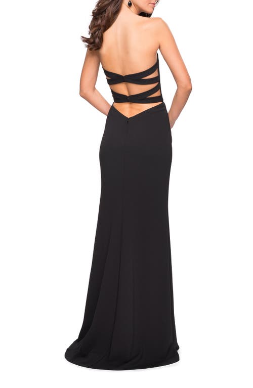 LA FEMME LA FEMME SIMPLE STRAPLESS PROM DRESS WITH DOUBLE STRAP BACK