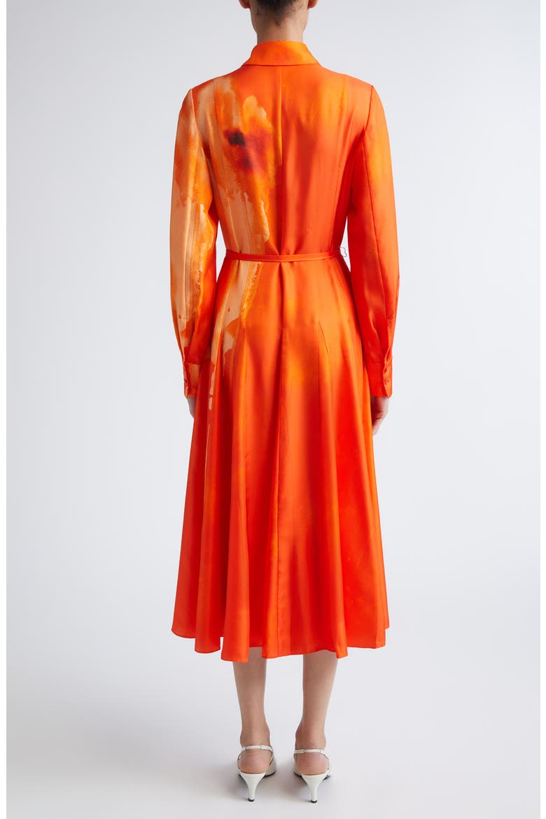 Watercolor Floral Print Pleated Long Sleeve Silk Twill Shirtdress, Alternate, color, PAPAYA CHALK MULTI