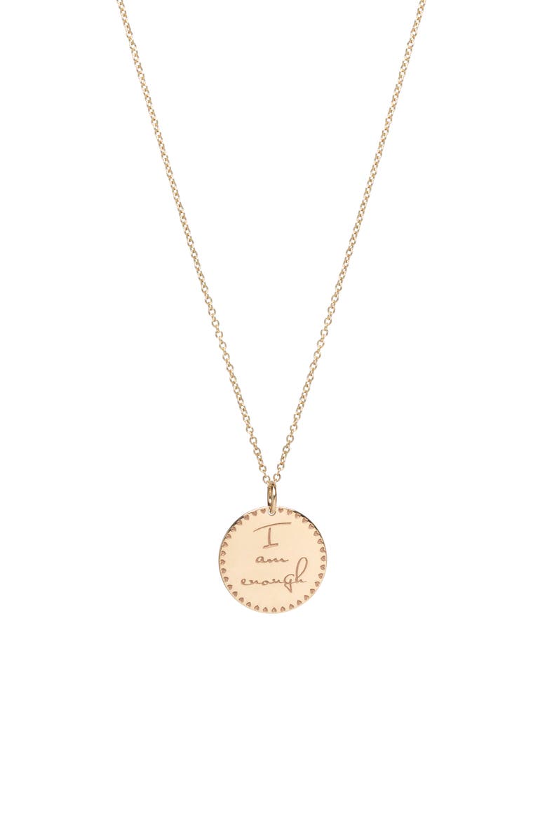 Zoë Chicco I Am Enough Mantra Coin Pendant Necklace, Main, color,