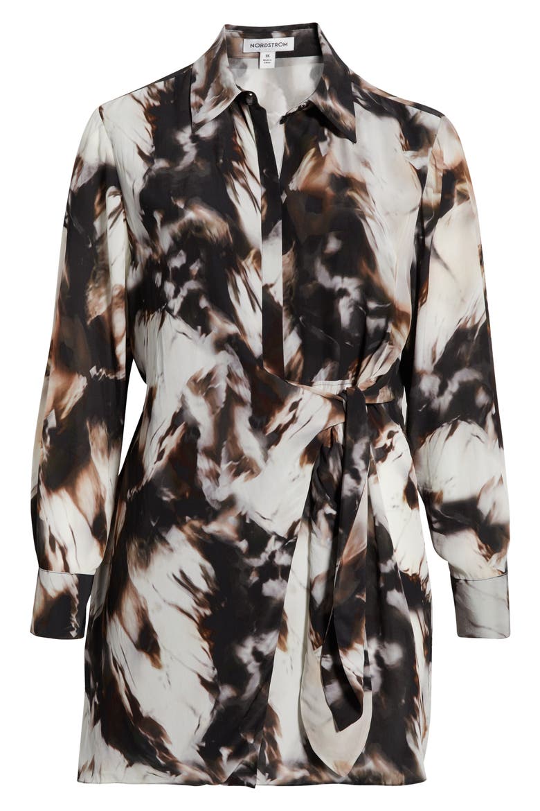 Long Sleeve Faux Wrap Dress, Alternate, color, BLACK- IVORY CELESTE ABSTRACT