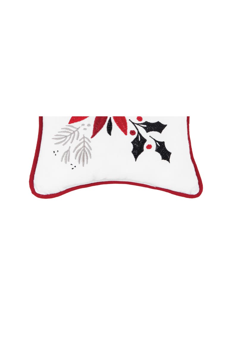 Christmas Poinsettia & Mistletoe Cotton Blend Mini Accent Pillow 8" x 8", Alternate, color, White