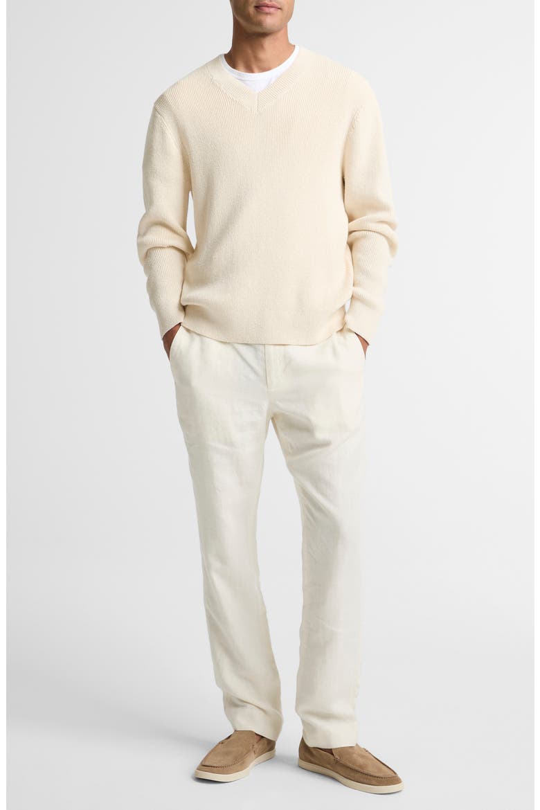 Rib V-Neck Cotton Blend Sweater, Alternate, color, CLASSIC CREAMDNU