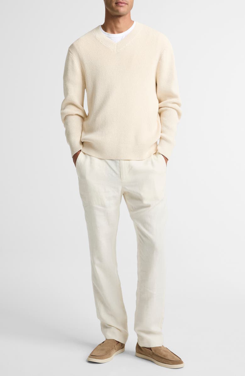 Vince Solid V-Neck Cotton Blend Ribbed Sweater, Alternate, color, Classic Cream