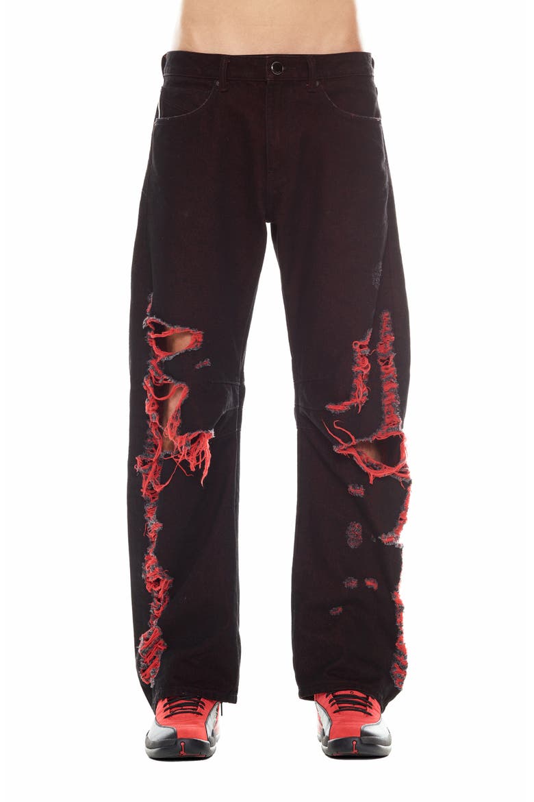 Evolve Distressed Baggy Fit Jeans, Main, color, BLACK/ RED