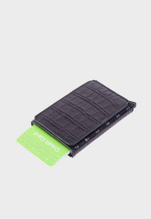 Furniq Uk Genuine Leather Crocodile Pattern Card Holder In Black