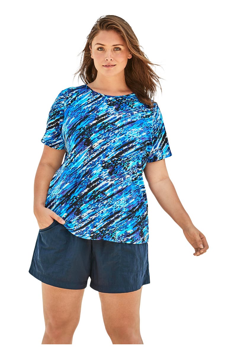 Swim 365 Chlorine-Resistant Crewneck Relaxed-Fit Swim Tee, Main, color, Silver Foil Animal