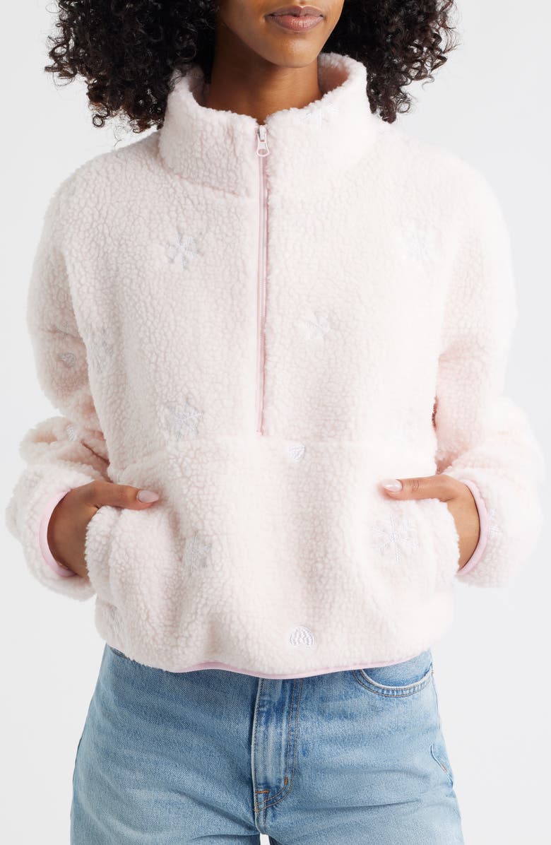 HAPPY CAMP3R Snow Angel Elle Embroidered Faux Fur Pullover, Alternate, color, Pastel Pink