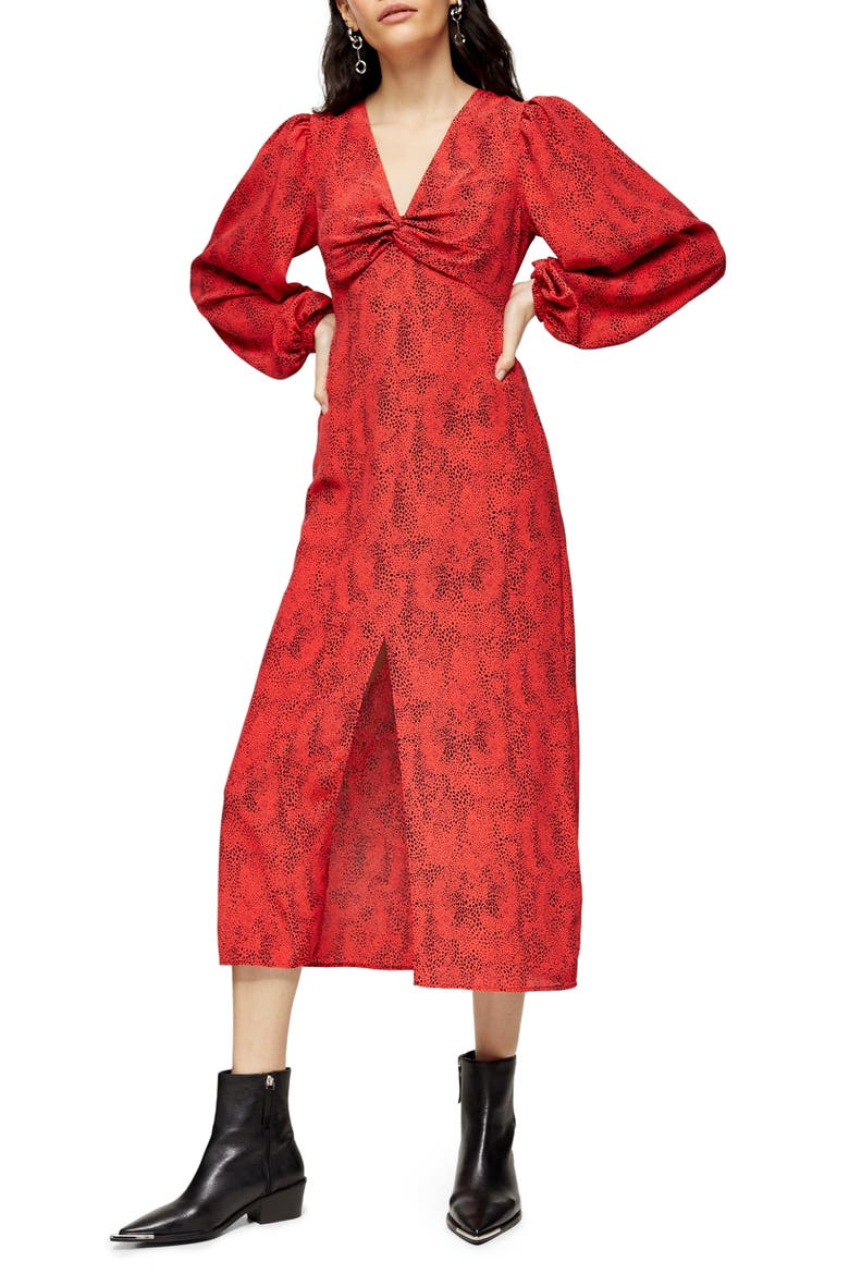 Animal Print Long Sleeve Maxi Dress, Main, color, RED