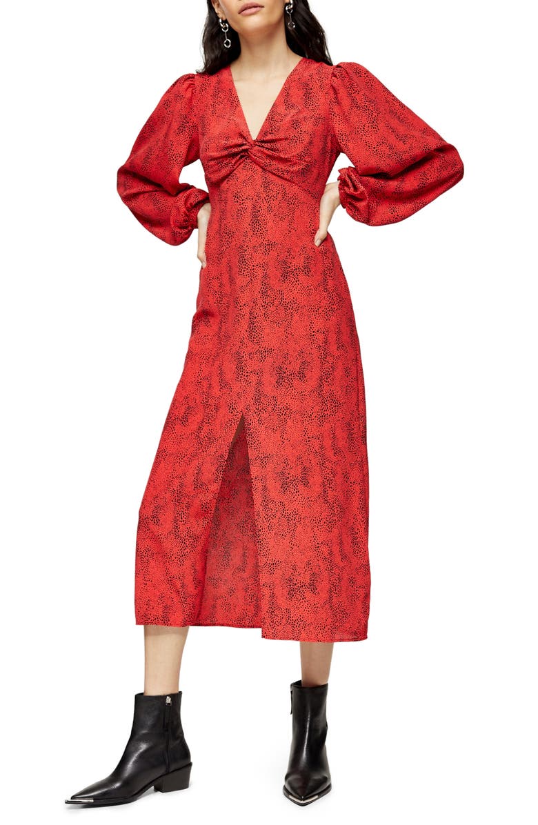 Topshop Animal Print Long Sleeve Maxi Dress, Main, color,