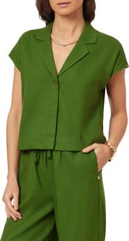 Scotch & Soda Short Sleeve Linen Blend Button-Up Top