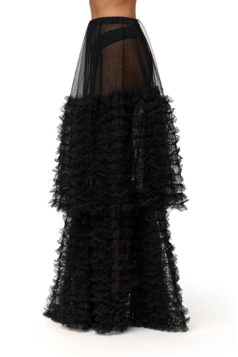 Tiered Ruffle Tulle Maxi Skirt, Alternate, color, BLACK