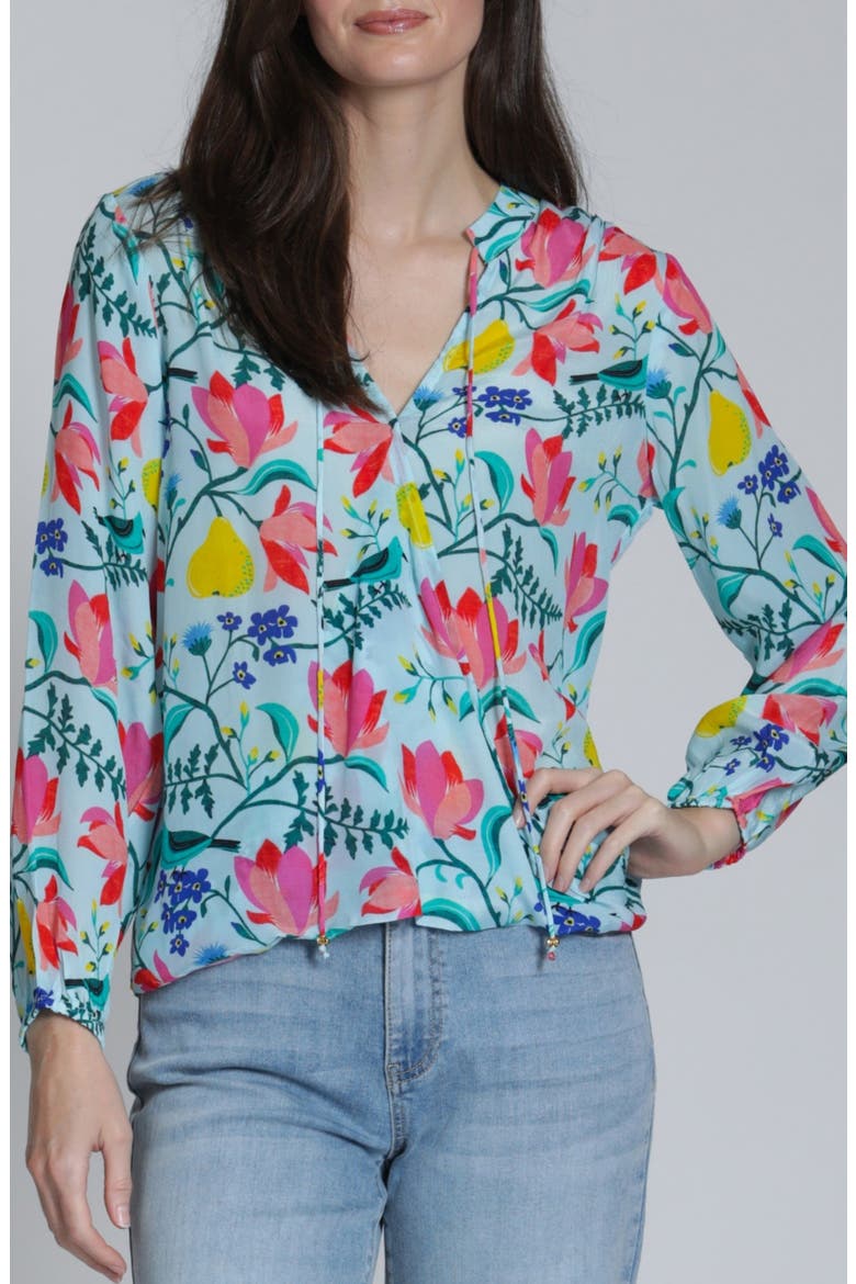 Split Neck Top, Main, color, AQUA MULTI