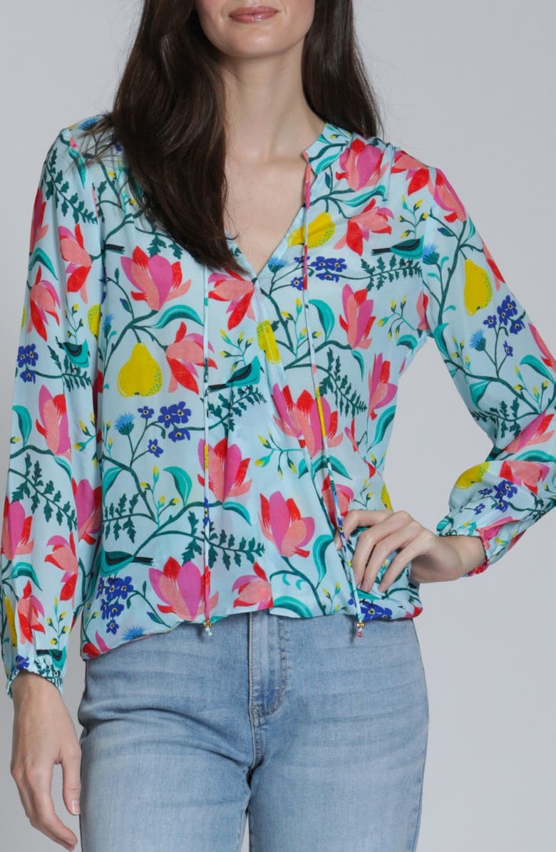 APNY Split Neck Top, Main, color, Aqua Multi