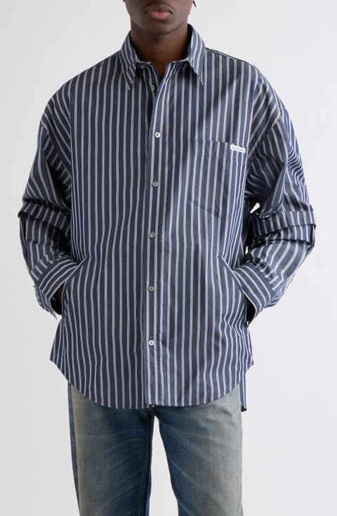 Satero Oversize Stripe Double Sleeve Poplin Button-Up Shirt