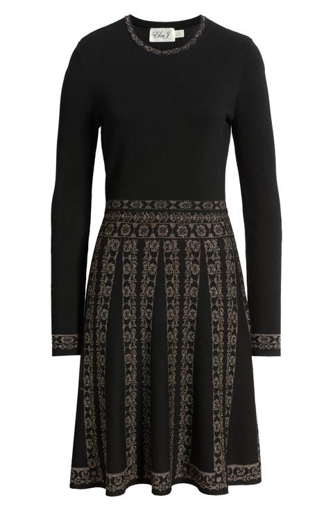 Metallic Jacquard Long Sleeve Dress