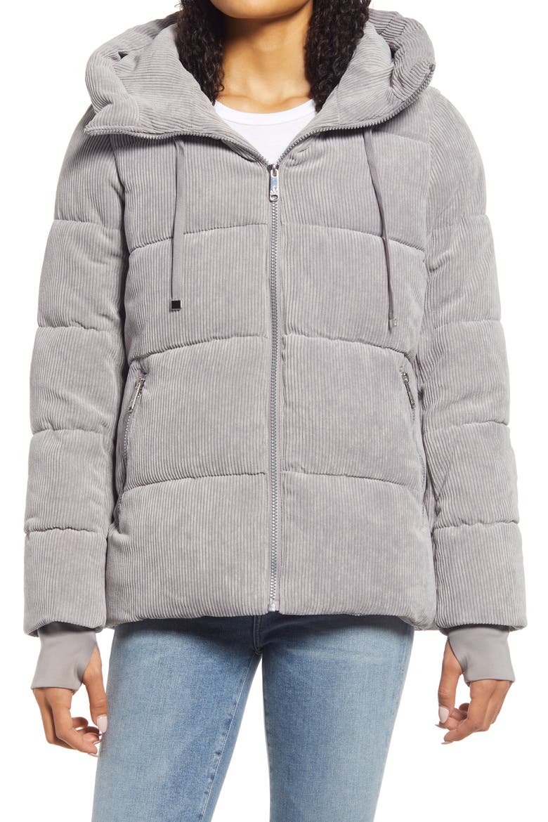 Hooded Funnel Puffer Coat, Alternate, color, GREY