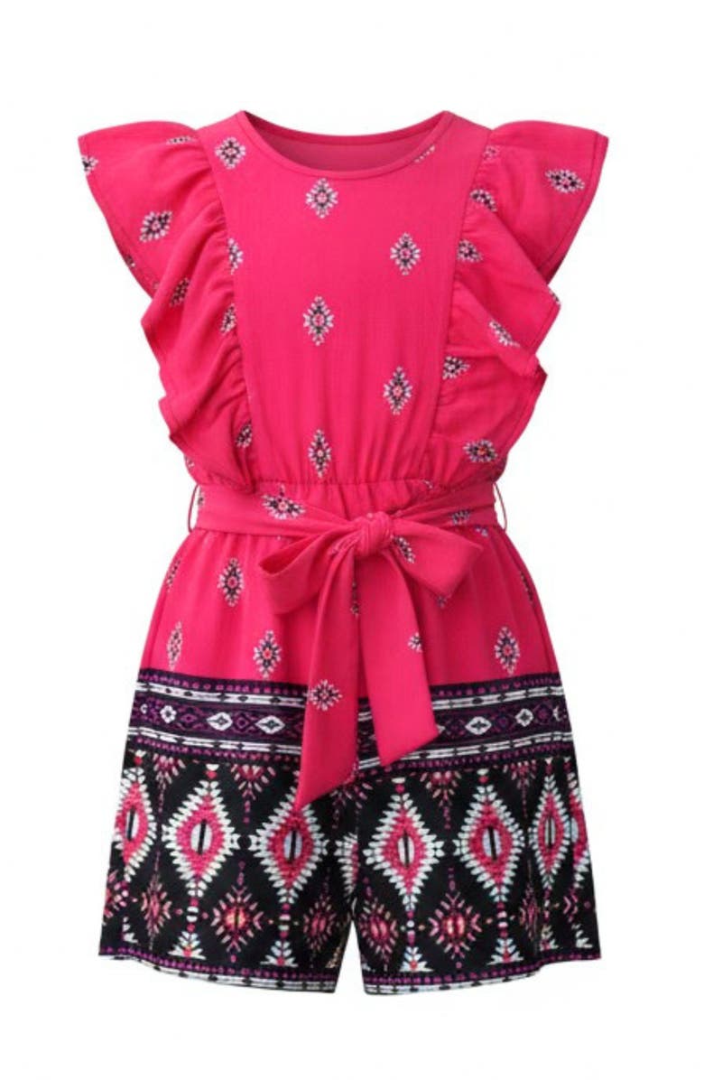 Mia Belle Girls Desert Rose Ruffle Romper, Main, color, Pink