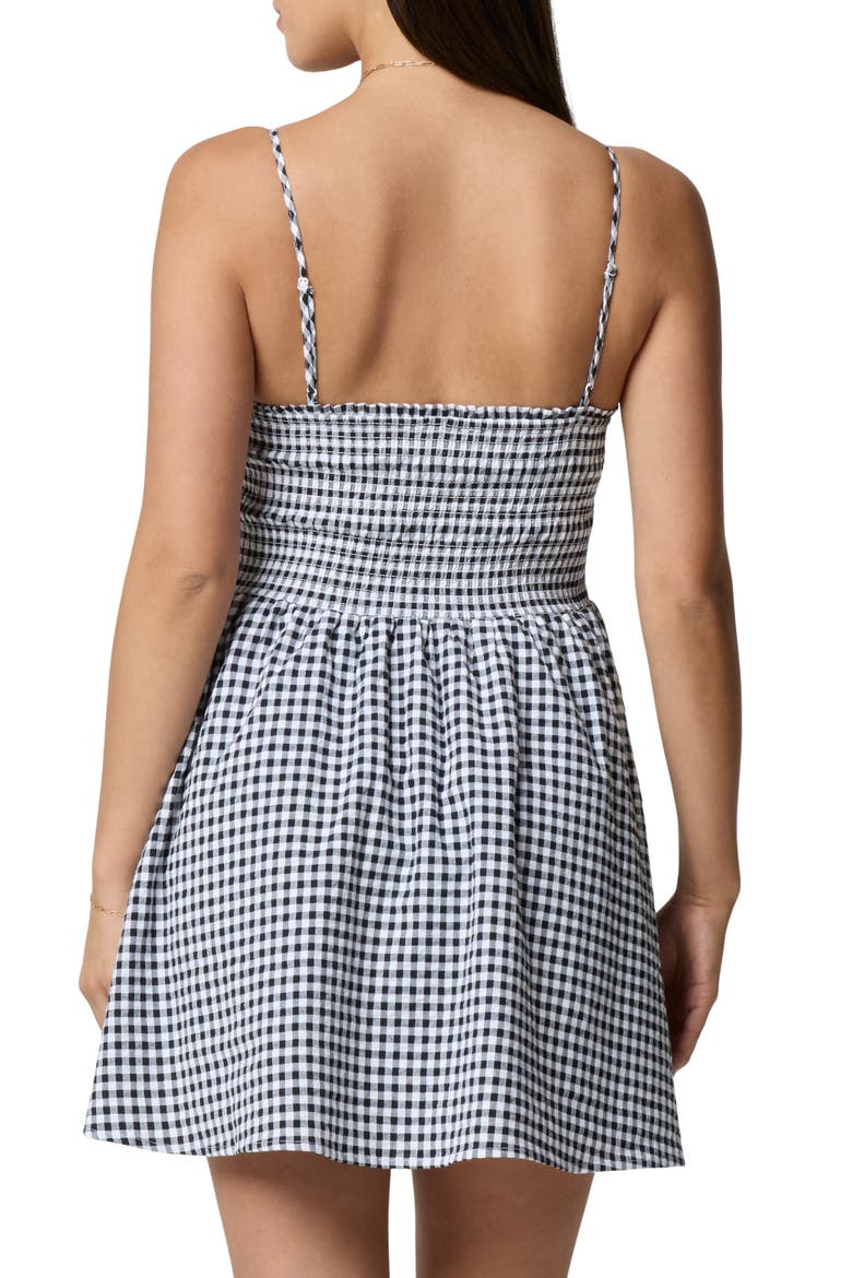 Fit & Flare Smocked Minidress, Alternate, color, BLACK/ WHITE GINGHAM