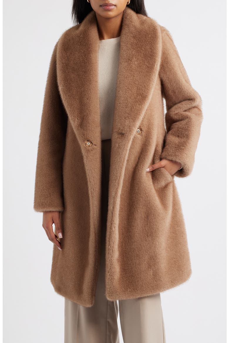 Faux Fur Belted Coat, Alternate, color, CAMEL
