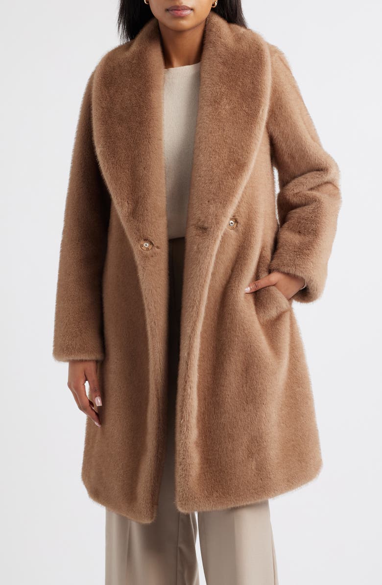 Michael Kors Faux Fur Belted Coat, Alternate, color, Camel